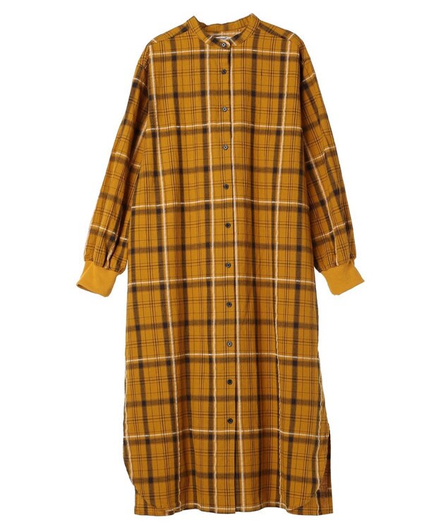 CRAFT STANDARD BOUTIQUE 先染めチェック（小）バンドカラー袖ＲＩＢ　ＯＰ Mustard