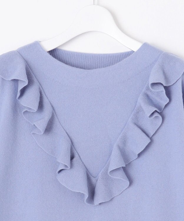 自由区 【洗える】ピュアカシミヤフリルディティール ニット テンダーブルー