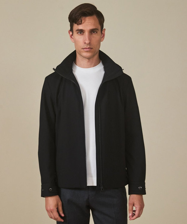 GOTAIRIKU 仕事で着られる【シワになりにくい/洗える/ストレッチ/吸水速乾】バブルテック フーデッドブルゾン ブラック系