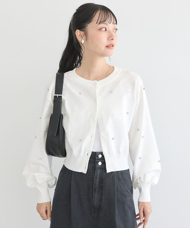 earth music&ecology パール＆ビジューカーディガン Ivory
