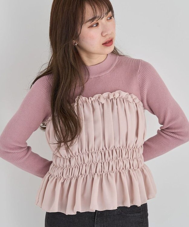 Green Parks ・ｓｗｉｎｇ　ｂｙ　ビスチェレイヤーハイネックニット Pink