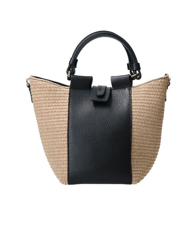 INTER-CHAUSSURES 【LORISTELLA】ラフィアコンビレザーハンドバッグ ブラックコンビ