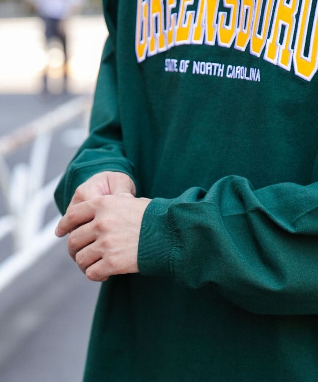 WEGO ヘビーウエイト刺繍グラフィックロンT ダークグリーン