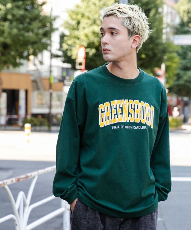 WEGO ヘビーウエイト刺繍グラフィックロンT ダークグリーン