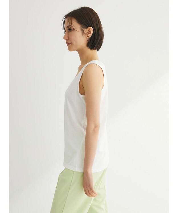 Green Parks インド綿 SET２点 刺繍７分丈ブラウス＋タンクトップ Off White