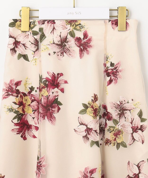 ANY SIS L 【洗える】フラワーオパールプリント スカート ピンクモカ系