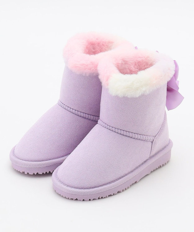 ANY KIDS リボンフェイクムートンブーツ ラベンダー（レインボー）