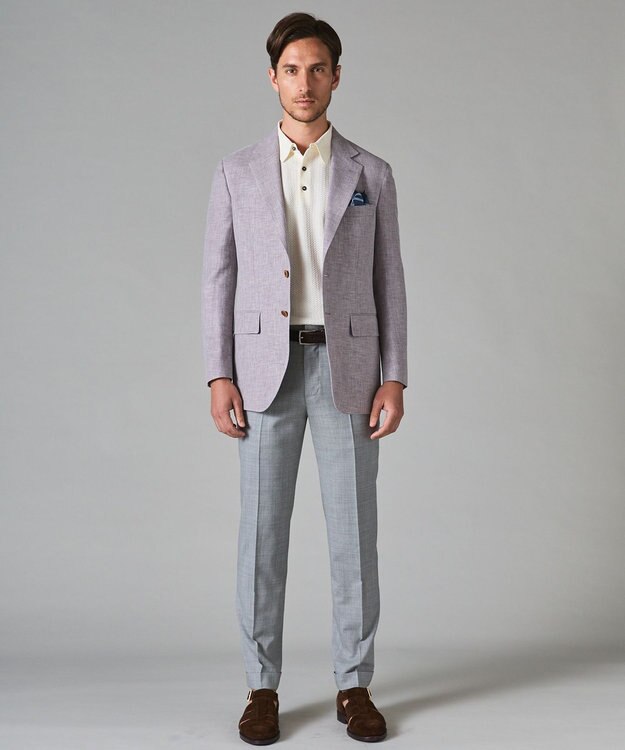 GOTAIRIKU ロングセラー【洗える/折り目加工/シワになりにくい/ウエストアジャスター】ウォッシャブル サマーウール100％パンツ_限定色(ノータック)23/24年モデル シルバー系