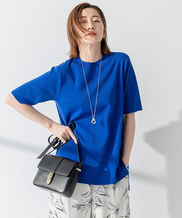 23区 【洗える】コットンポリエステル 半袖 ニット ブルー系