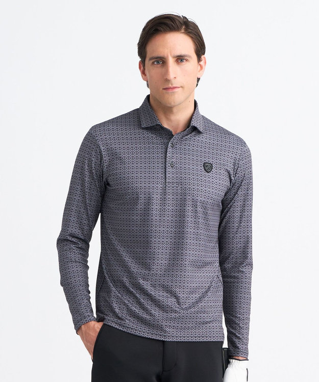 23区GOLF 【MEN】モノグラム総柄長袖ポロシャツ ブラック系5