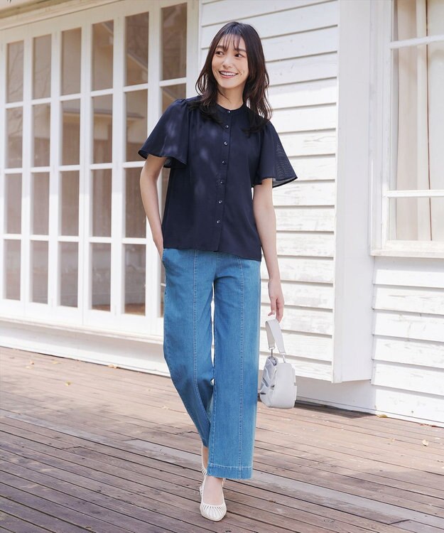 Tiaclasse 【セットアップ対応・洗える】シアーチェックブラウス ネイビー