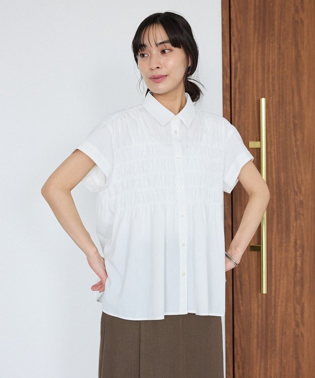 CRAFT STANDARD BOUTIQUE シャーリングショートスリーブブラウス Off White