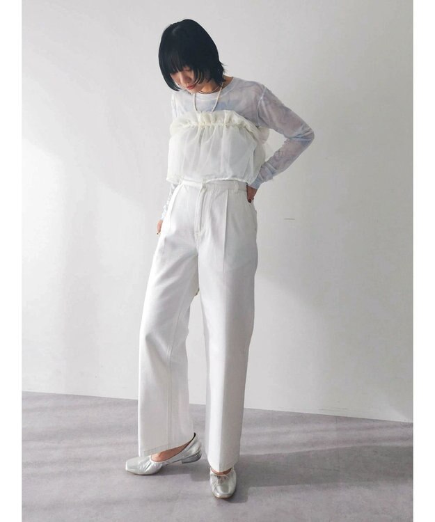 Green Parks ストレートタックデニムパンツ White