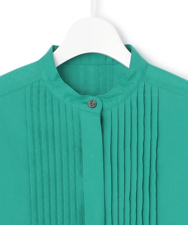 23区 【SLOW/洗える】コットンローン バンドカラー ブラウス ピーコックグリーン系