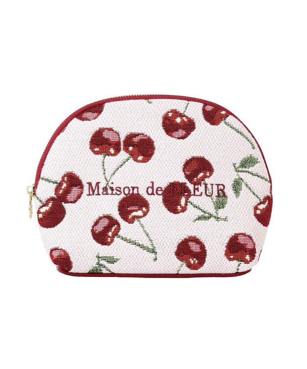 Maison de FLEUR チェリー柄ゴブランラウンドポーチ Red