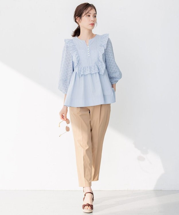 組曲 【ストレッチ・イージーケア】ハイウエストチノ パンツ ベージュ系