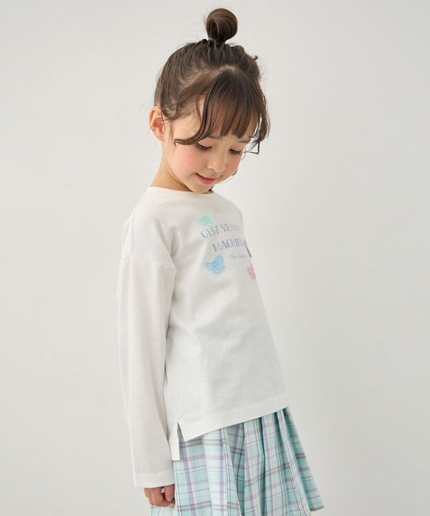 ANY KIDS 【綿100%】ロゴプリント 長袖Tシャツ オフホワイト