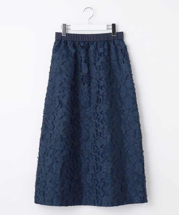 自由区 【洗える】フラワーカットジャガード スカート ネイビー