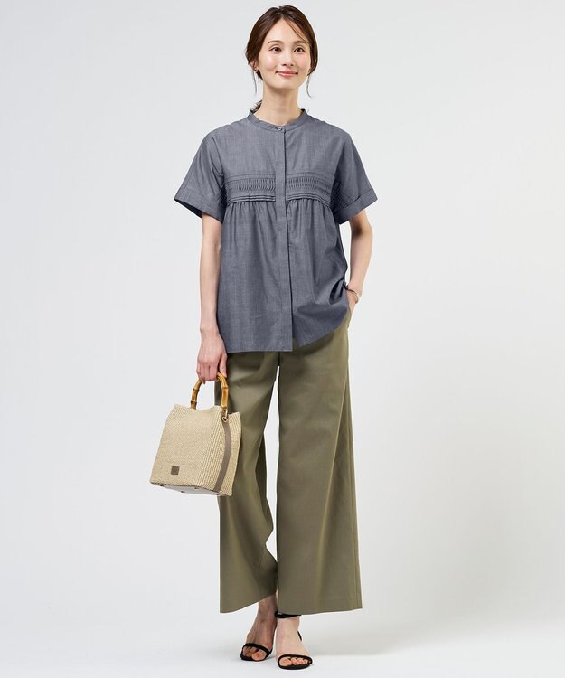 J.PRESS LADIES S 【人気素材】セルロースリネンストレッチ セミワイド パンツ カーキ系