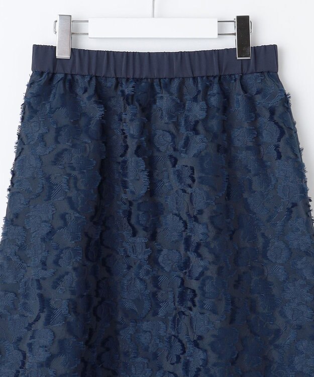 自由区 【洗える】フラワーカットジャガード スカート ネイビー