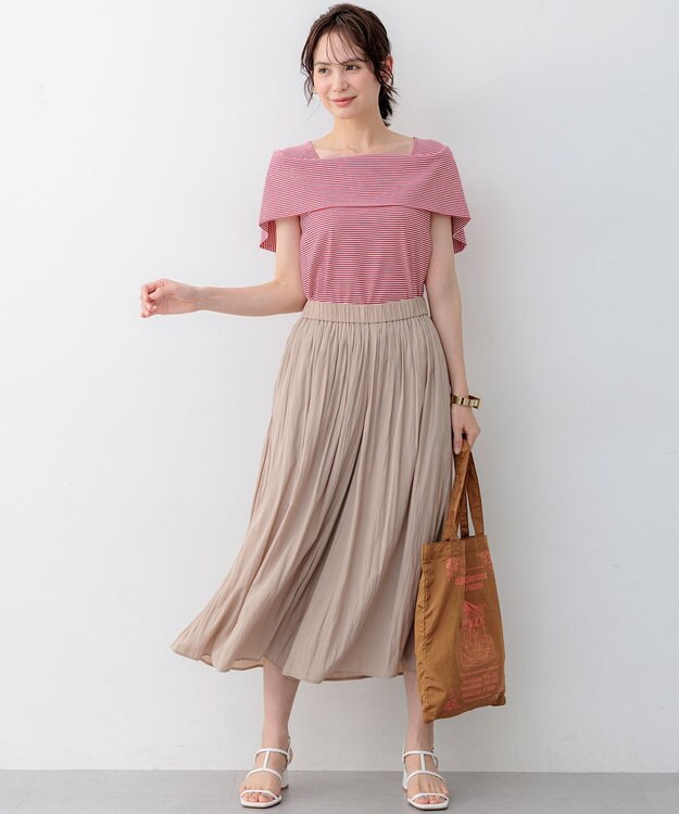 組曲 S ギャザーライトデシン パンツ ベージュ系