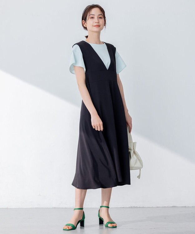 組曲 【洗える】シルケットポンチ フリルスリーブ カットソー スモーキーグリーン系