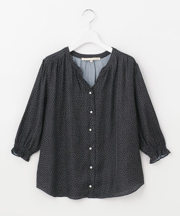 自由区 【WEB限定/セットアップ着用可/洗える】ブライトサテンライト Vネックブラウス ブラック系5