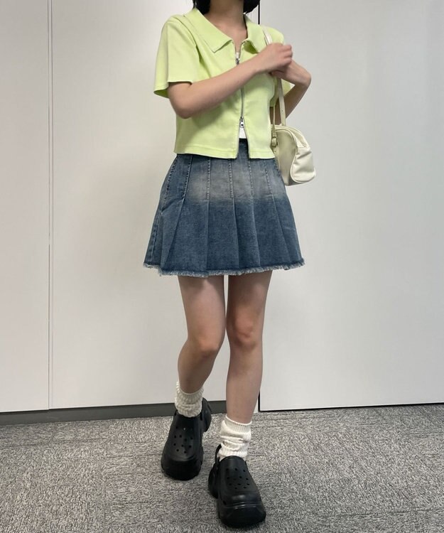 WEGO ヴィンテージウォッシュデニムプリーツスカパン デニム淡加工色