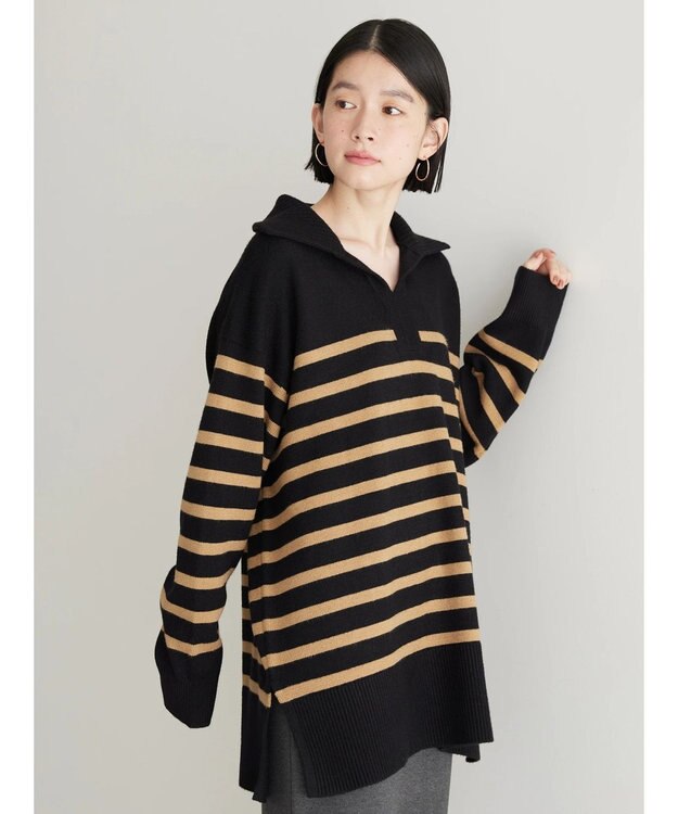 AMERICAN HOLIC バイパチ衿付きニットチュニック Black