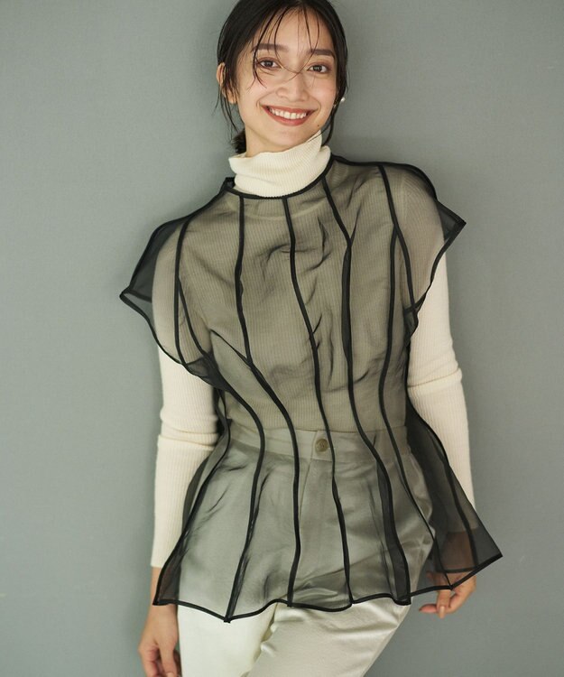 #Newans オーガンジーパネルブラウス ブラック