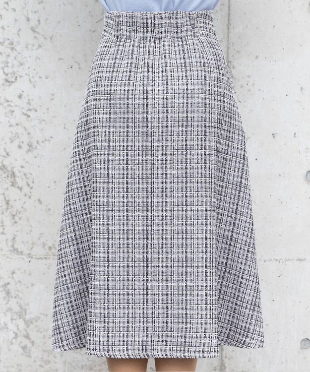 Tiaclasse 【洗える】大人華やかなツイードフレアスカート グレー