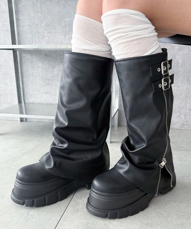 WEGO 厚底カバーロングブーツ ブラック