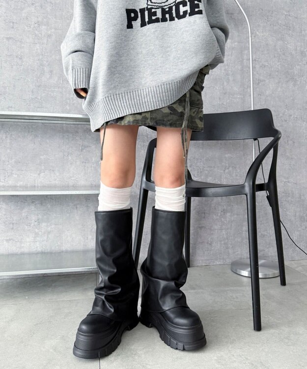 WEGO 厚底カバーロングブーツ ブラック