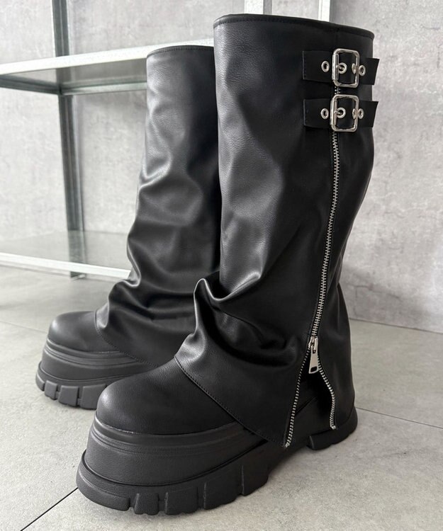 WEGO 厚底カバーロングブーツ ブラック