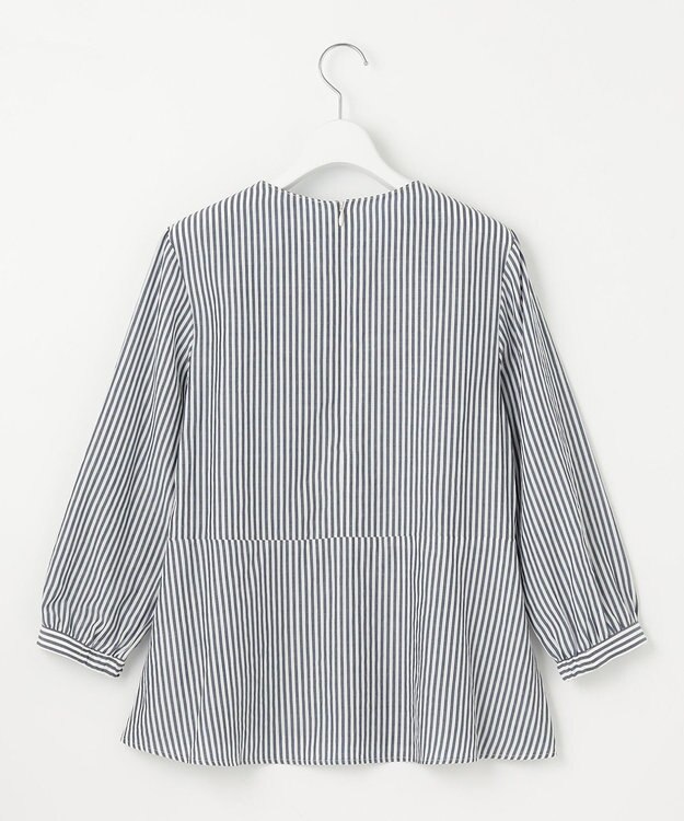 J.PRESS LADIES S 【洗える】コットンアセVis ストライプ クルーネック ブラウス ネイビー系1