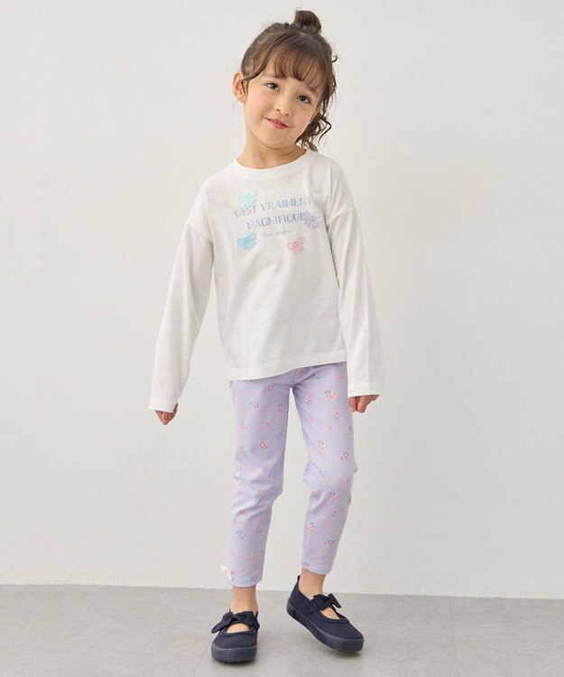 ANY KIDS 【綿100%】ロゴプリント 長袖Tシャツ オフホワイト