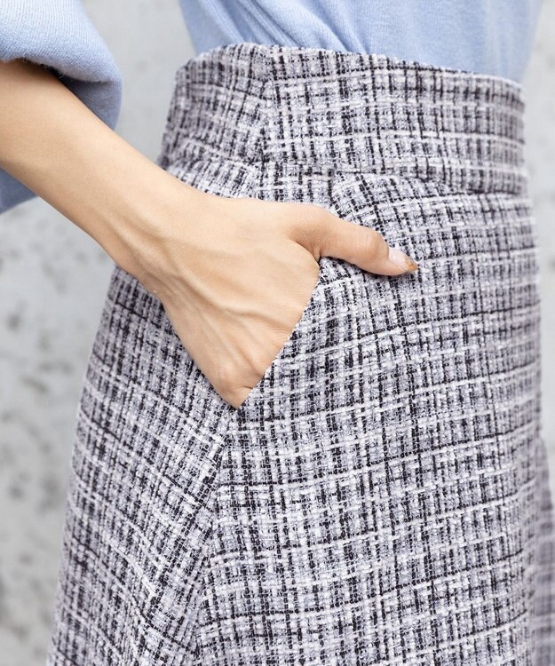 Tiaclasse 【洗える】大人華やかなツイードフレアスカート グレー