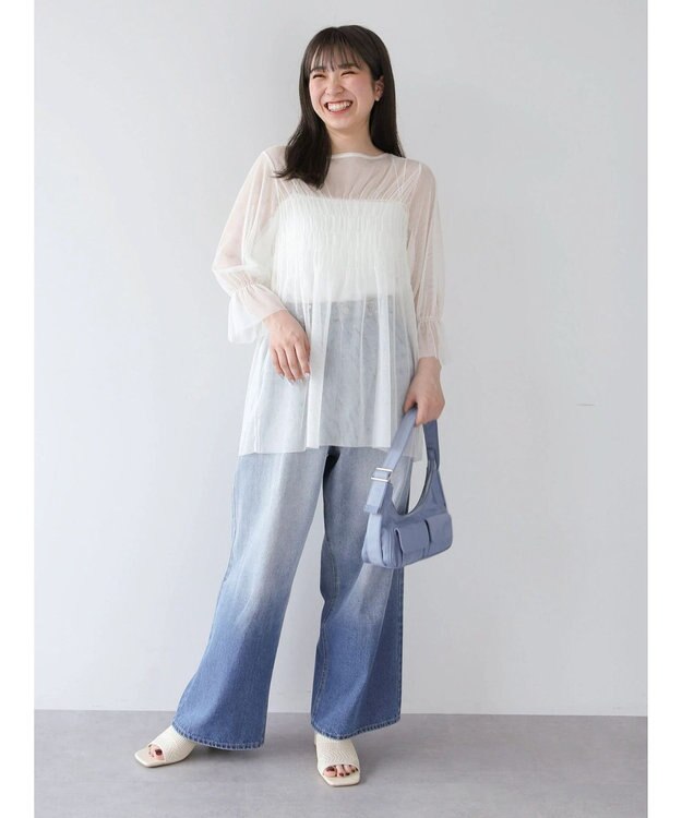 Green Parks チュールシャーリングチュニック Ecru