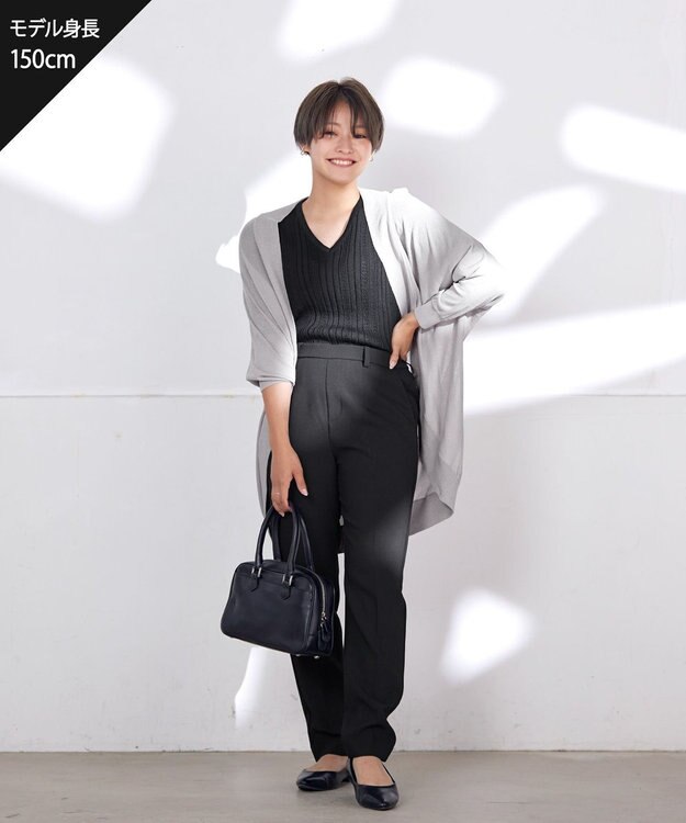 Tiaclasse 【洗える】パフスリーブ透かし編みニットトップス ブラック