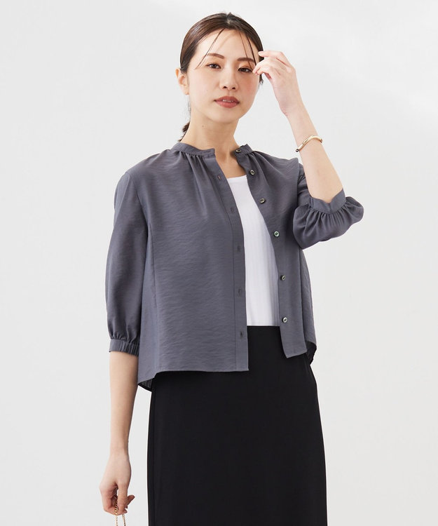 J.PRESS LADIES 【洗える】シアーブライトローン バンドカラー ブラウス グレー系