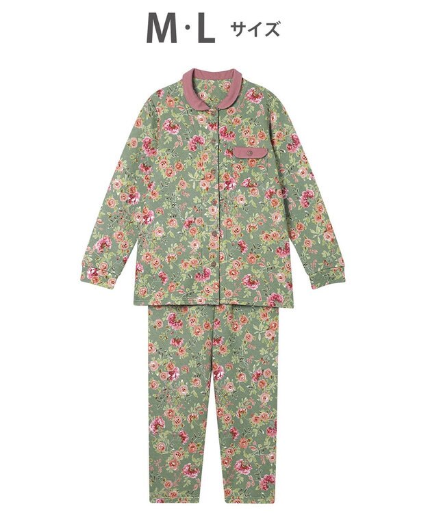 WACOAL ワコール_リラックス＆スリープ パジャマ キルトニット素材(本体) あったか 長袖 長ズボン レディース KDW405 /ワコール グリーン