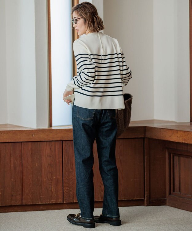 23区 【洗える】ヴィスコースストレッチ ミラノリブ ニット オフ×ブラック