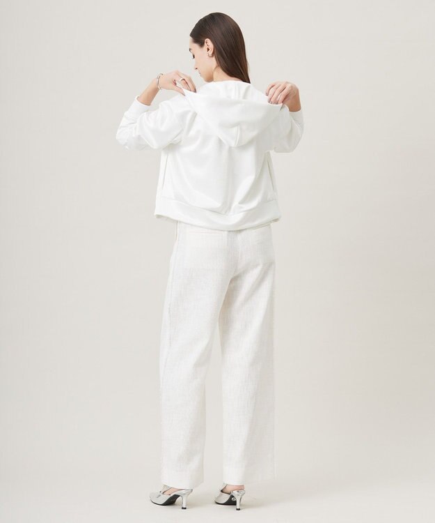 ICB 【洗える】サテンボンディング ジップアップパーカー オフホワイト系