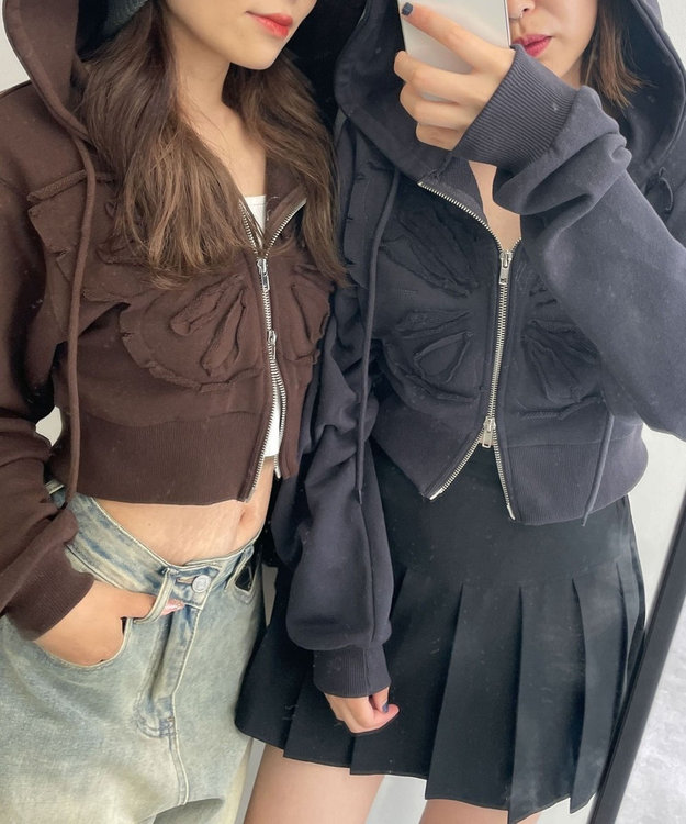 WEGO バタフライWジップショートパーカー ダークグレー