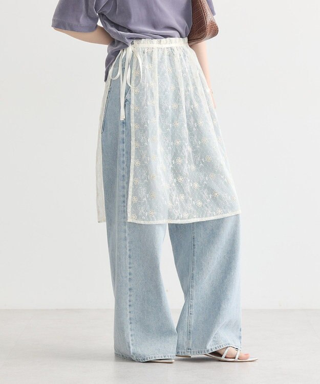 earth music&ecology フラワー刺繍レイヤードスカート Ecru