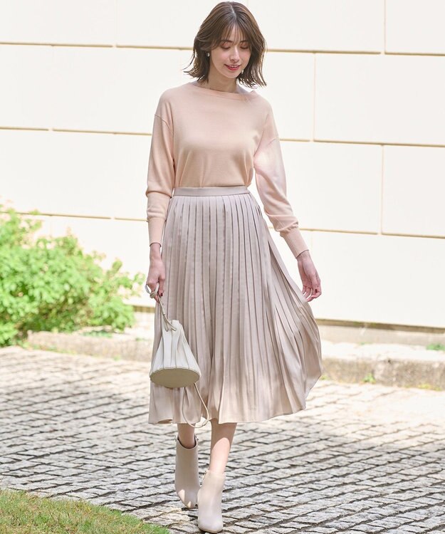 ANY SIS 【洗える】ブライトサテンプリーツ スカート アイボリーベージュ