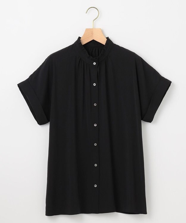 組曲 バウンディングシャーティング バンドカラーフリル ブラウス ブラック系