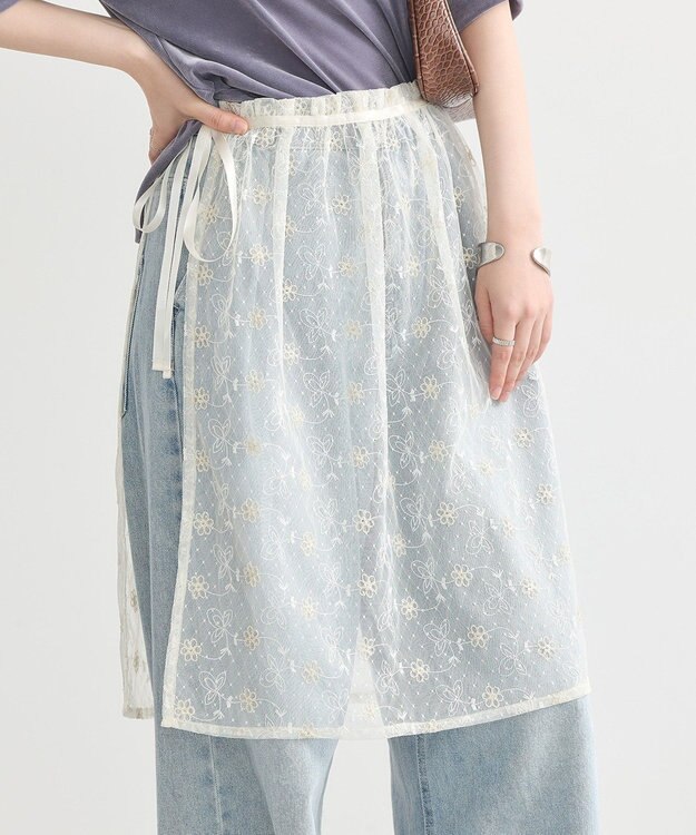 earth music&ecology フラワー刺繍レイヤードスカート Ecru