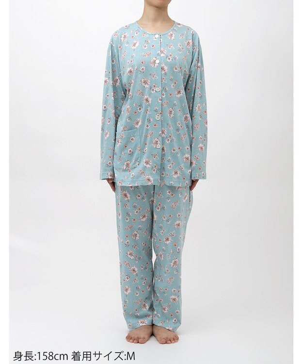 Wing ウイング スリープ パジャマ 長袖 長ズボン 綿レーヨン天竺素材 レディース EP8022 ウイング／ワコール サックス