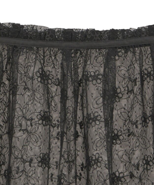 earth music&ecology フラワー刺繍レイヤードスカート Black